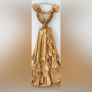 Sherri Hill Gold Ruffle Prom Dress